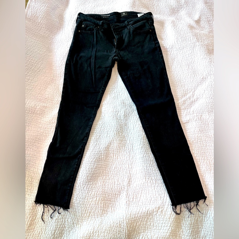 AG jeans the legging ankle, super skinny ankle, black, size 28.  Black, raw hem.